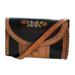 Hand Tooled Leather Vintage Crossbody Bag In EUC